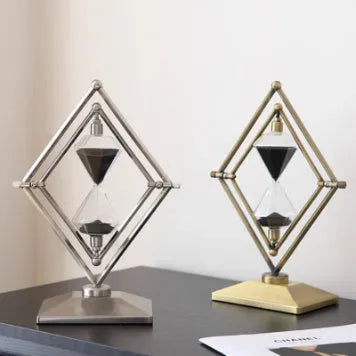 Modern zinc alloy sand timer with coloured sand in glass bulbs