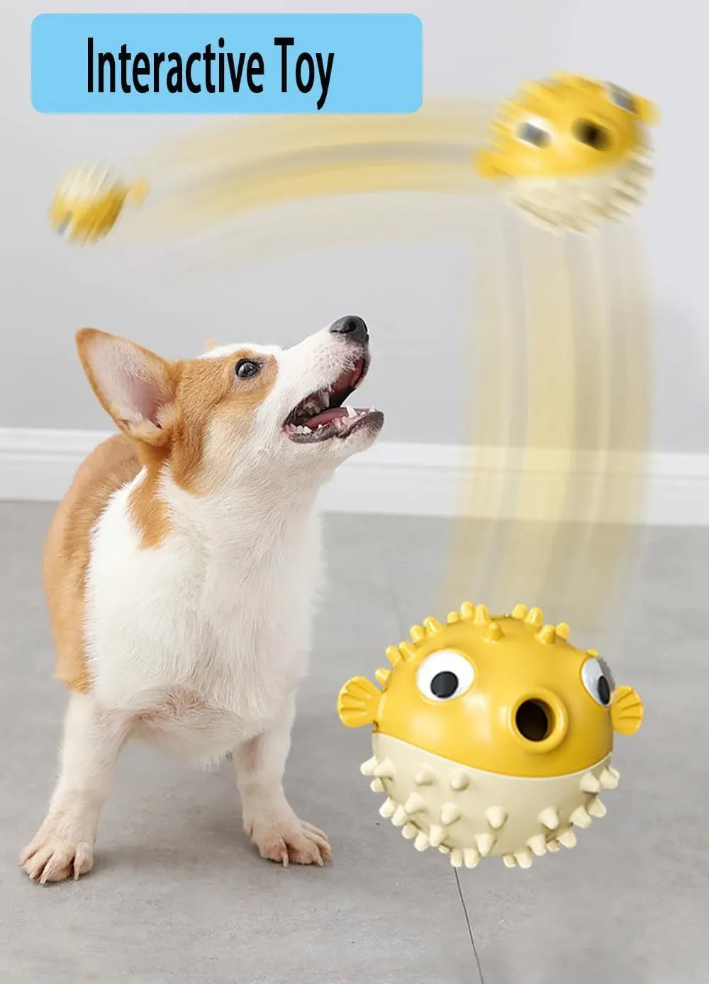 Green fish-shaped interactive dog toy with treat dispensing slots and raised cleaning texture