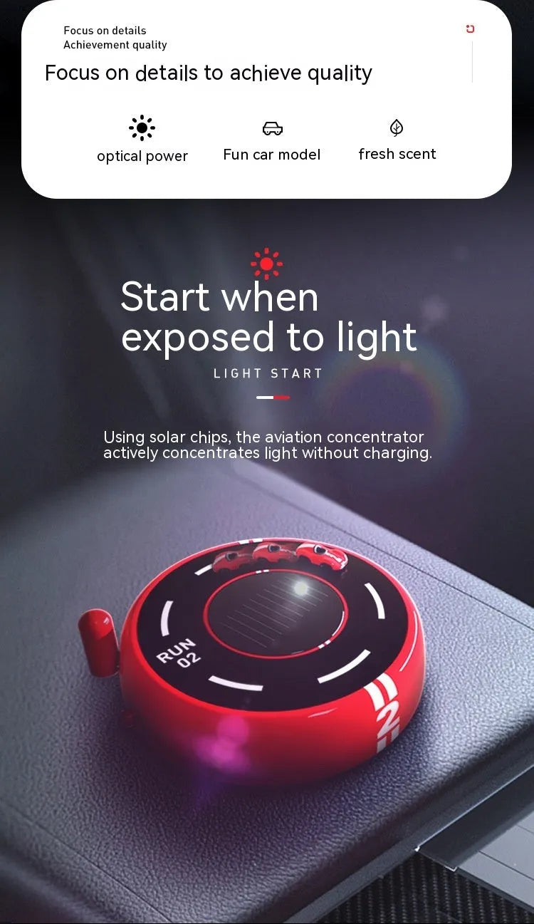 Solar-powered round car aromatherapy decoration in black, red or white colours