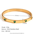 Stainless steel bracelet with micro-inlaid peach heart design in golden-lvzuan and golden-white diamond finishes