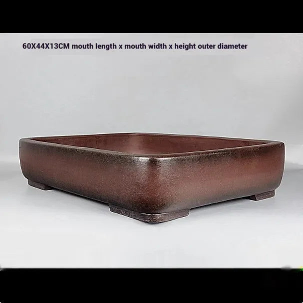 Rectangular purple clay flower pot with handmade finish measuring 60 cm long
