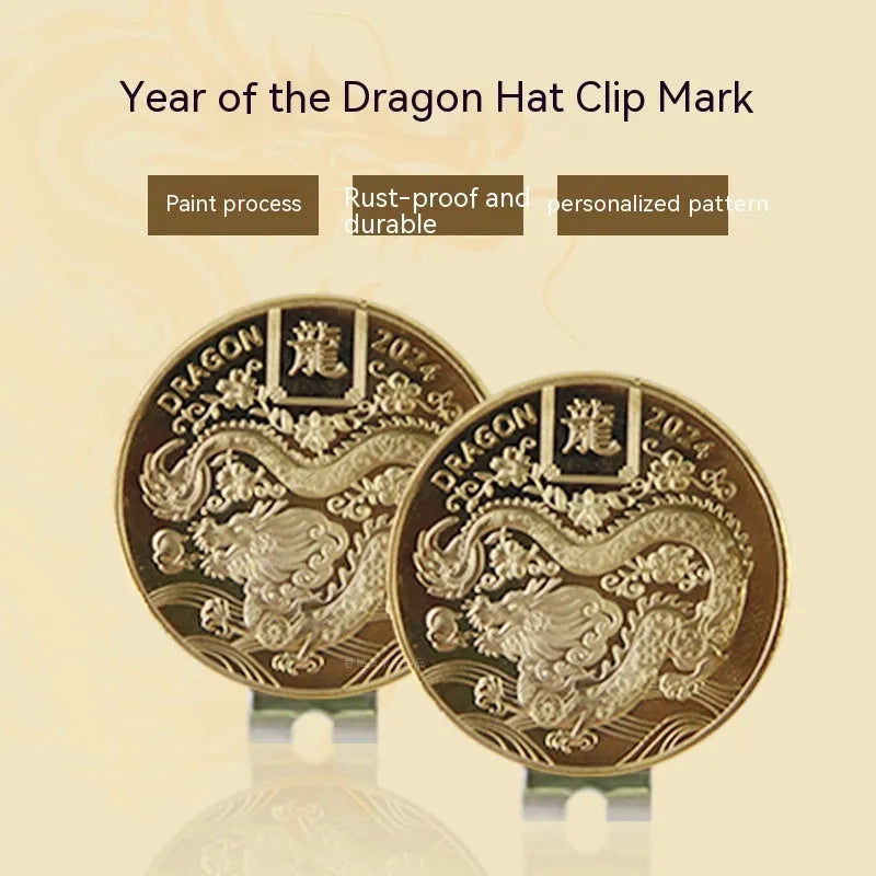 Zinc alloy hat clip for golf caps with personalised Dragon Year pattern design