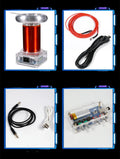 Music Tesla Coil Driver Board with controller, cables, and metal thimble for 20m arc generation.
