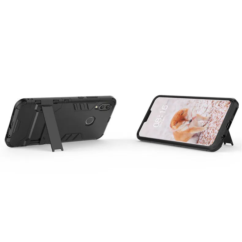 2-in-1 bracket phone case for Huawei P20 Pro in blue black with kickstand extended
