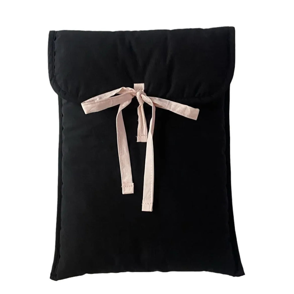 Women's black and white quilted nylon computer bag with ballet bow detail