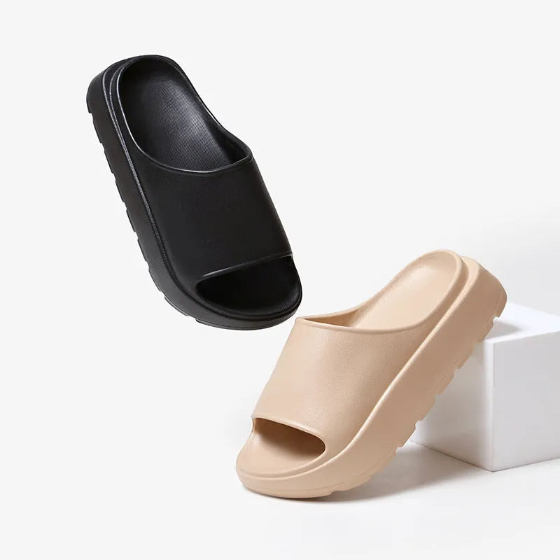 Women's fish mouth beach slippers with thick EVA soles in beige, black, khaki or rose red colours