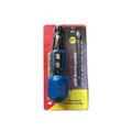 Black and blue alloy steel straight-handle cordless electric screwdriver on a workbench.