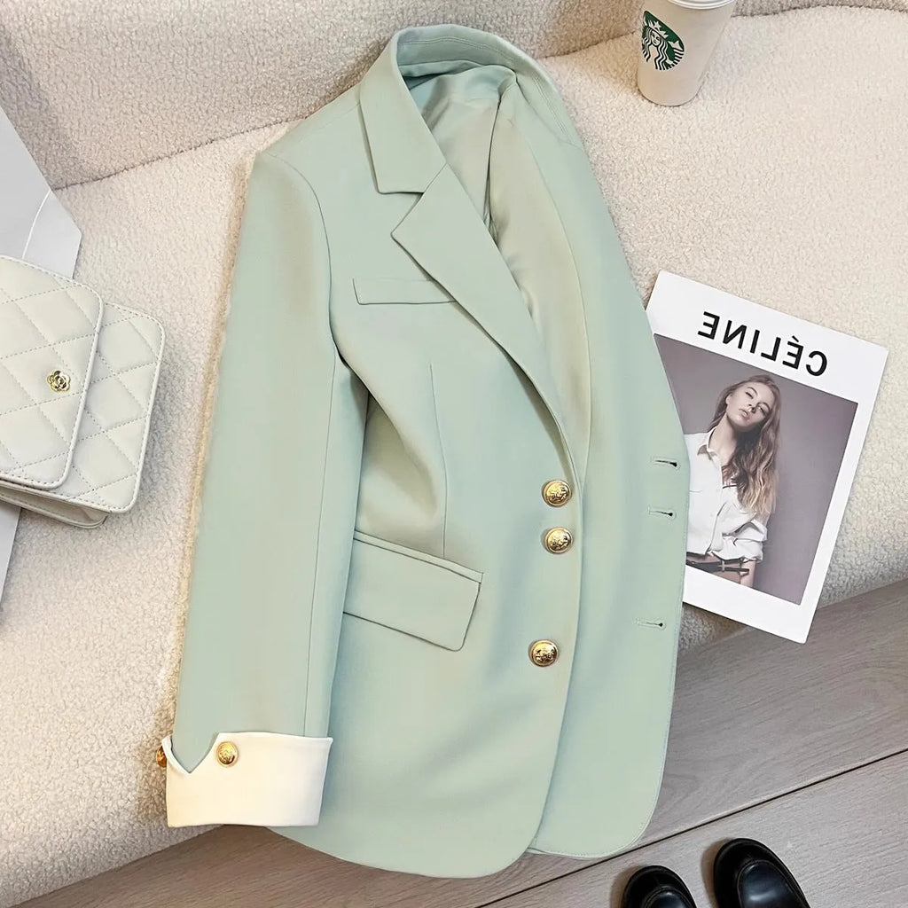 Women's loose fit mid-length trench coat in milky white, Korean style with pockets.