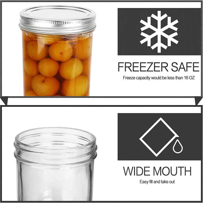 16oz glossy transparent soda lime glass wide mouth sealed jar 6 pack