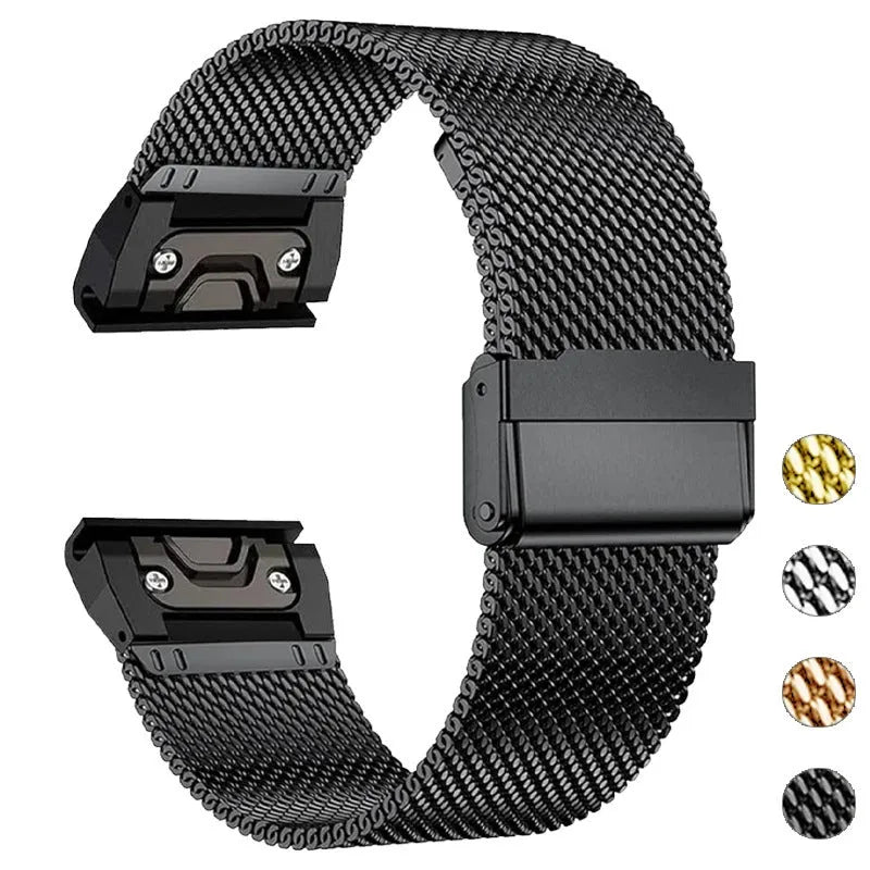 Stainless steel watch strap body for Garmin Fenix 7X 6X in silver black gold rose gold