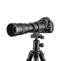 420-800mm manual telephoto zoom adapter lens with collapsed and extended positions showing T-mount connection