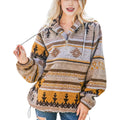 Women's retro fashion half-zip long sleeve sweatshirt with digital print, loose fit pullover in polyester, colour M2590801