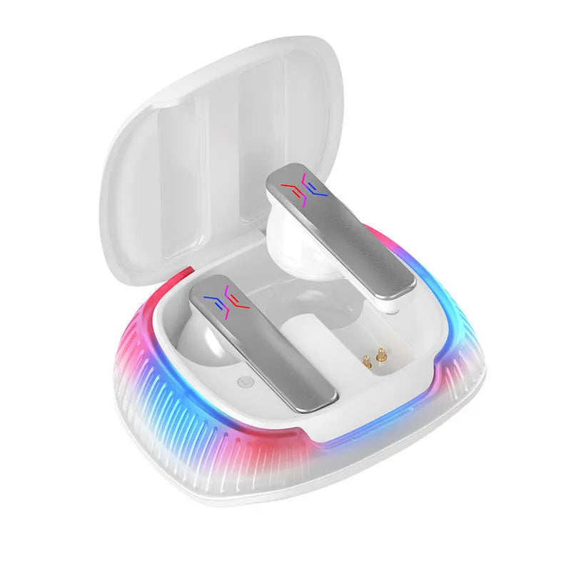 Hall Flashing black and white wireless in-ear gaming headsets with Type-C cable
