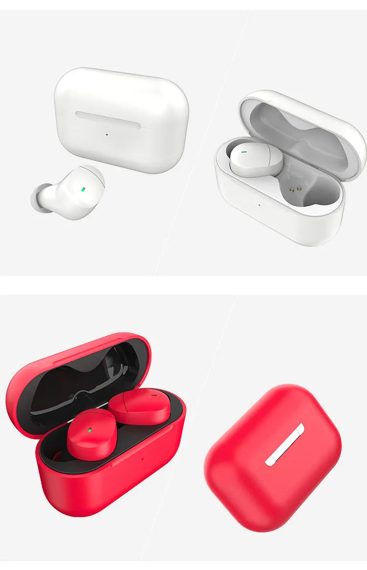 Flame red Qualcomm Bluetooth 5.2 wireless headset with earplug design and charging cable