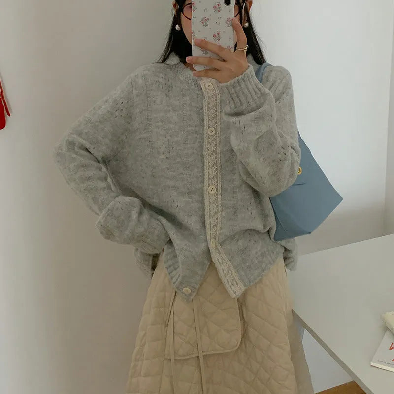 Korean artistic retro knitwear sweater coat in loose free size with viscose fabric