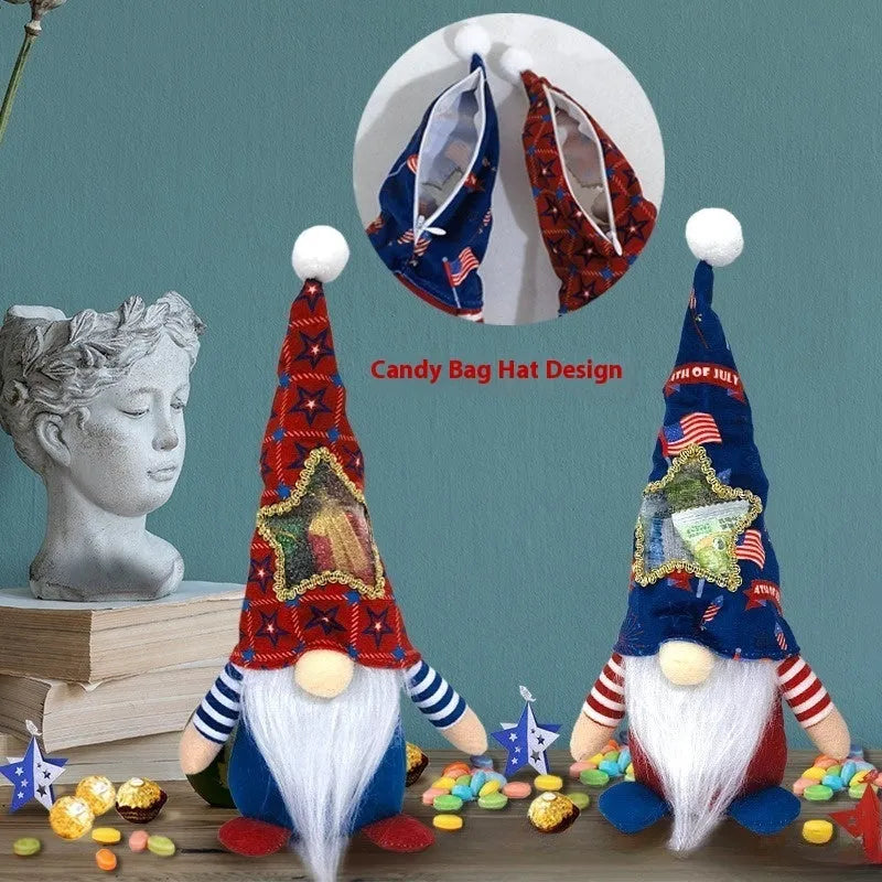 Two faceless Rudolf baby doll Christmas ornaments with candy bags, cloth construction, 32x12cm dimensions