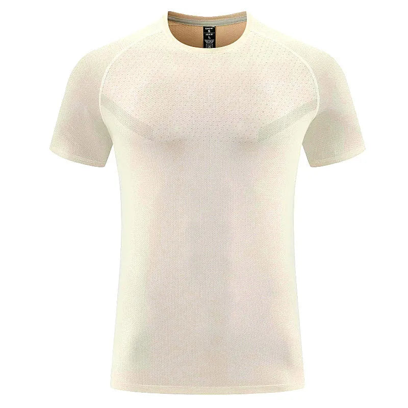 Men's loose breathable short-sleeved polyester top in solid colour, front view