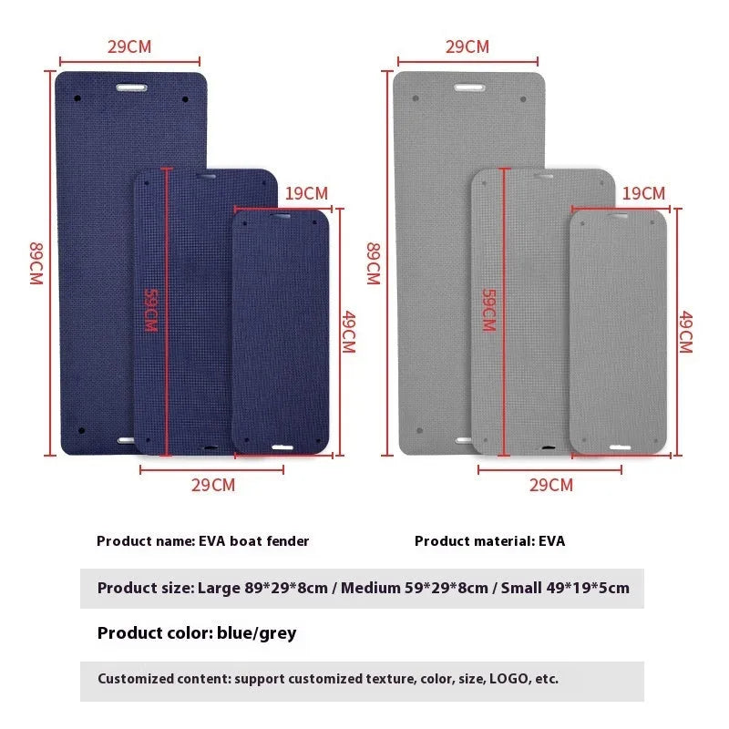 Thickened EVA boat bumper fender in blue or grey for marine anti-collision protection