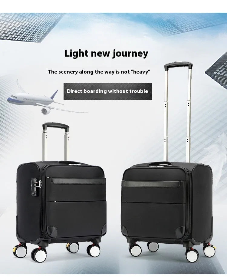 18 inch black Oxford cloth business suitcase with telescopic handle and universal wheels