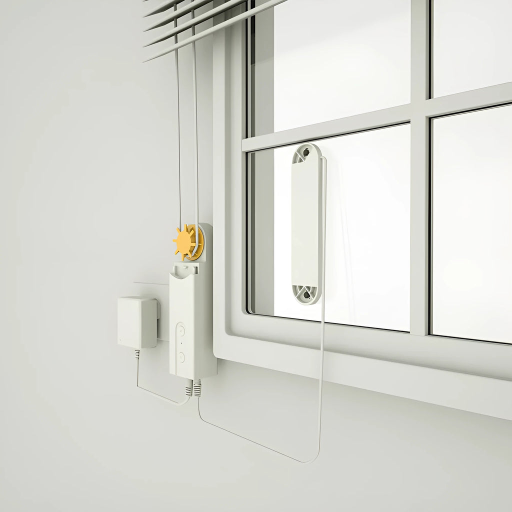 Smart curtain motor in white PC shell with Wi-Fi app control, timer switch, and choice of AU EU UK US plug versions