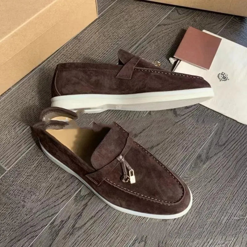 Unisex high-top slip-on loafers with round toe and visible sewing detail, shown in multiple colour options.