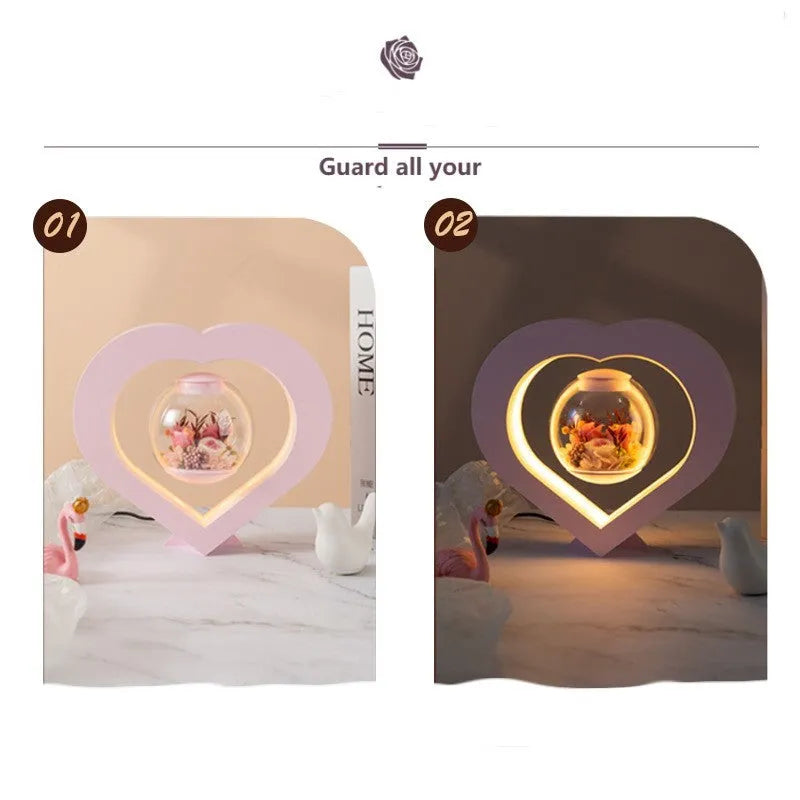 Pink preserved rose ornament with optional base and bluetooth feature for birthday and Valentine's gifts