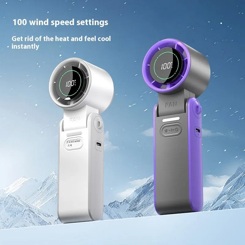 Foldable USB rechargeable handheld fan with refrigeration ice compress in Magic Purple finish
