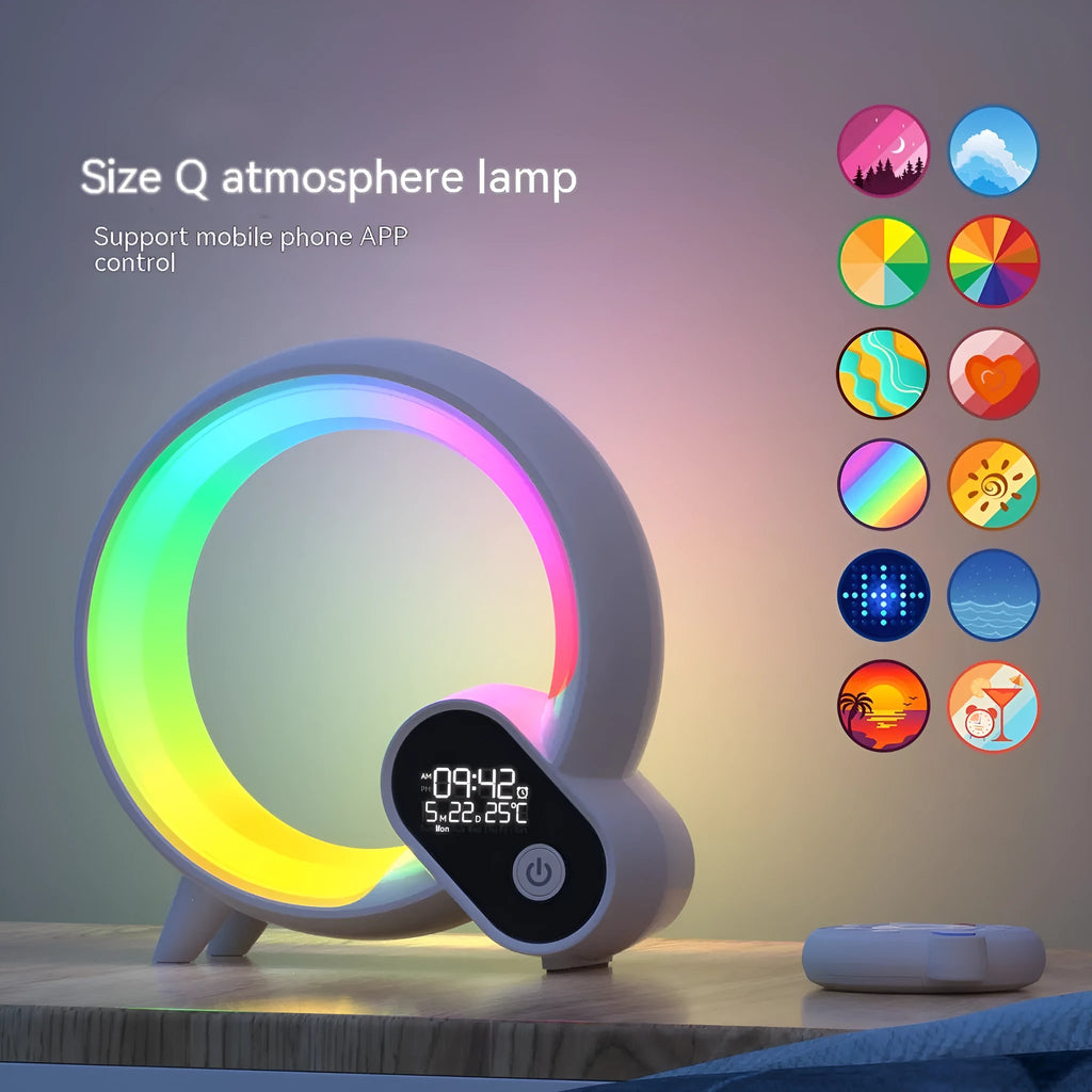 Creative Q Light analog sunrise digital display alarm clock with Bluetooth and 90 RGBCW light beads in black