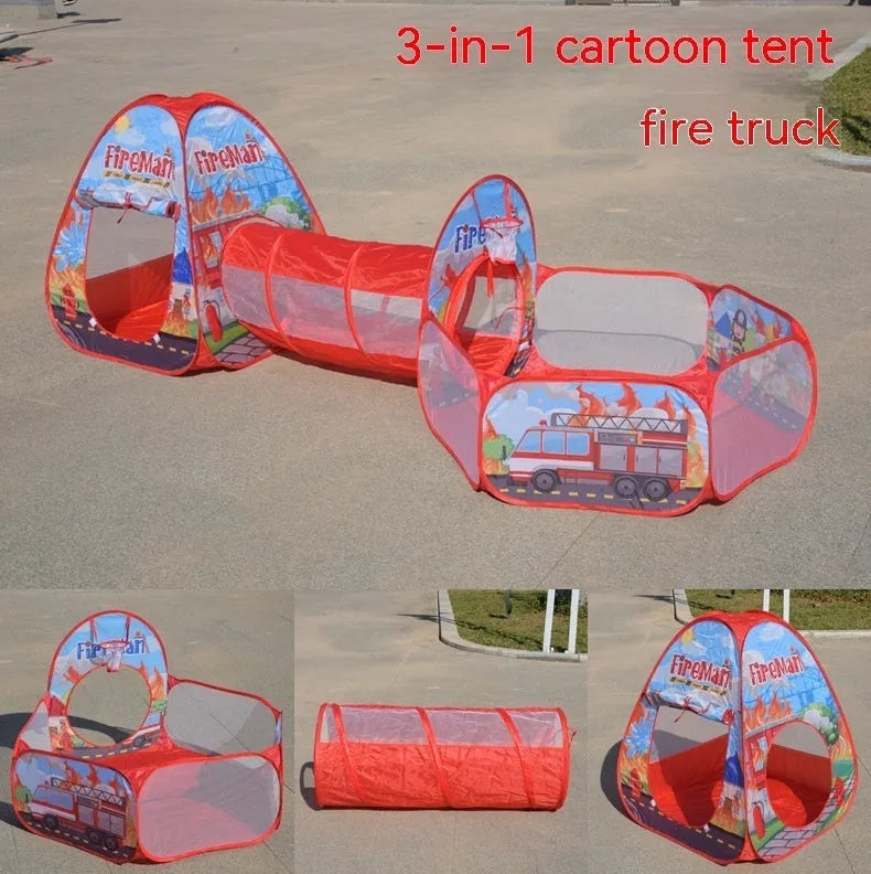 Underwater World themed children's cloth tent with integrated ball pool and crawl tunnel.