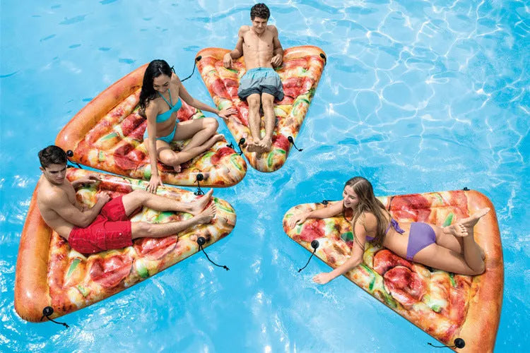 Pizza-themed inflatable surfboard recliner measuring 175cm long for water lounging