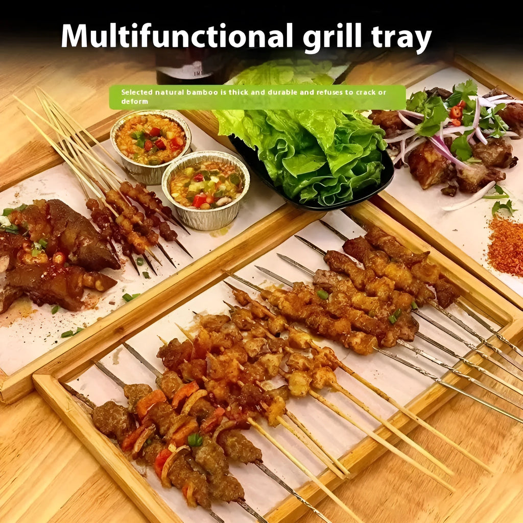 Square brown bamboo serving tray with solid pastoral design for hotel and coffee shop dining
