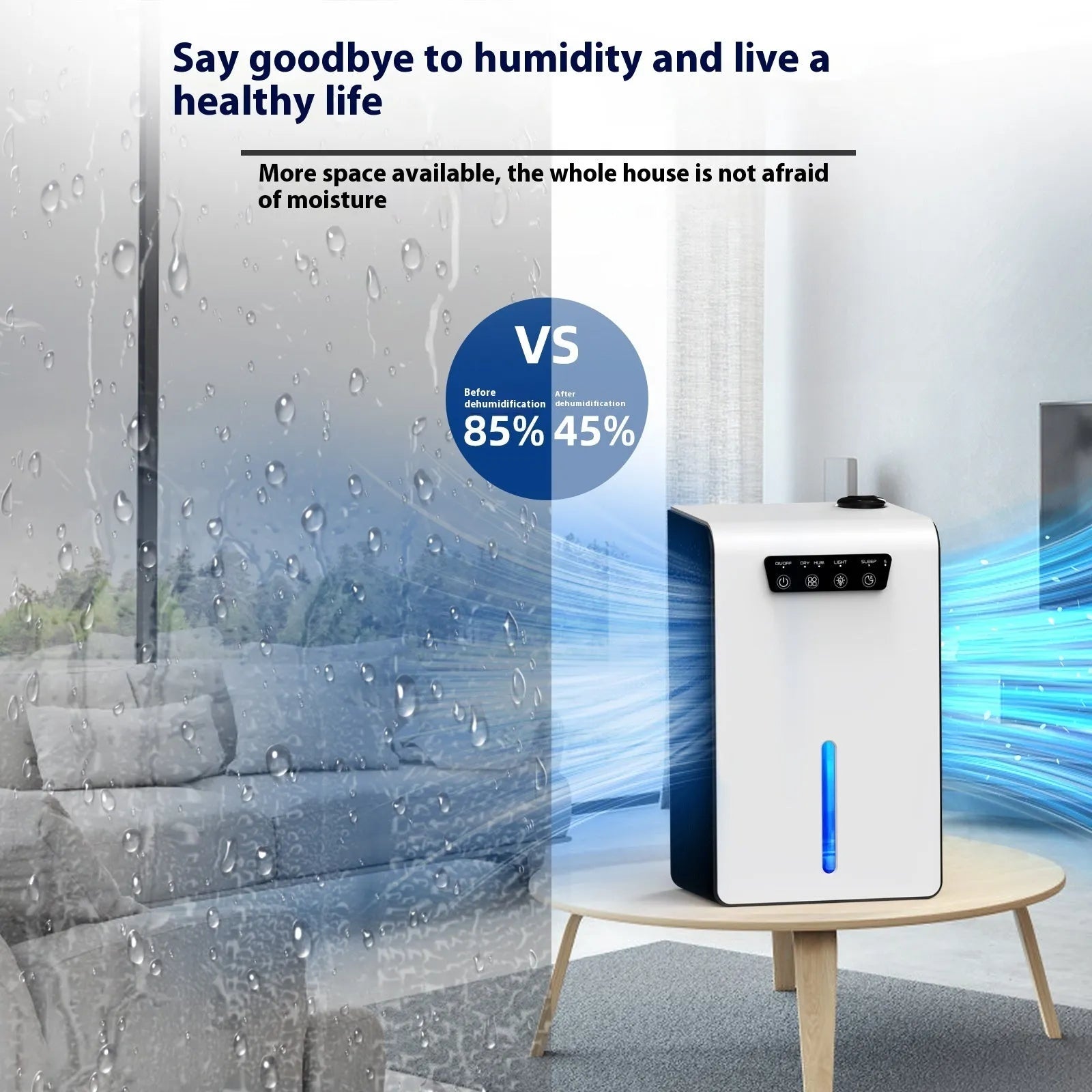 Milky white compact silent dehumidifier for small rooms and bedrooms