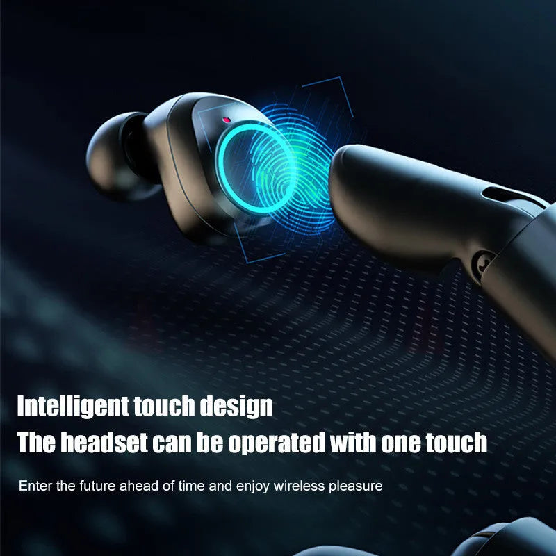 Black Bluetooth wireless earbuds with charging case that functions as mobile phone power bank
