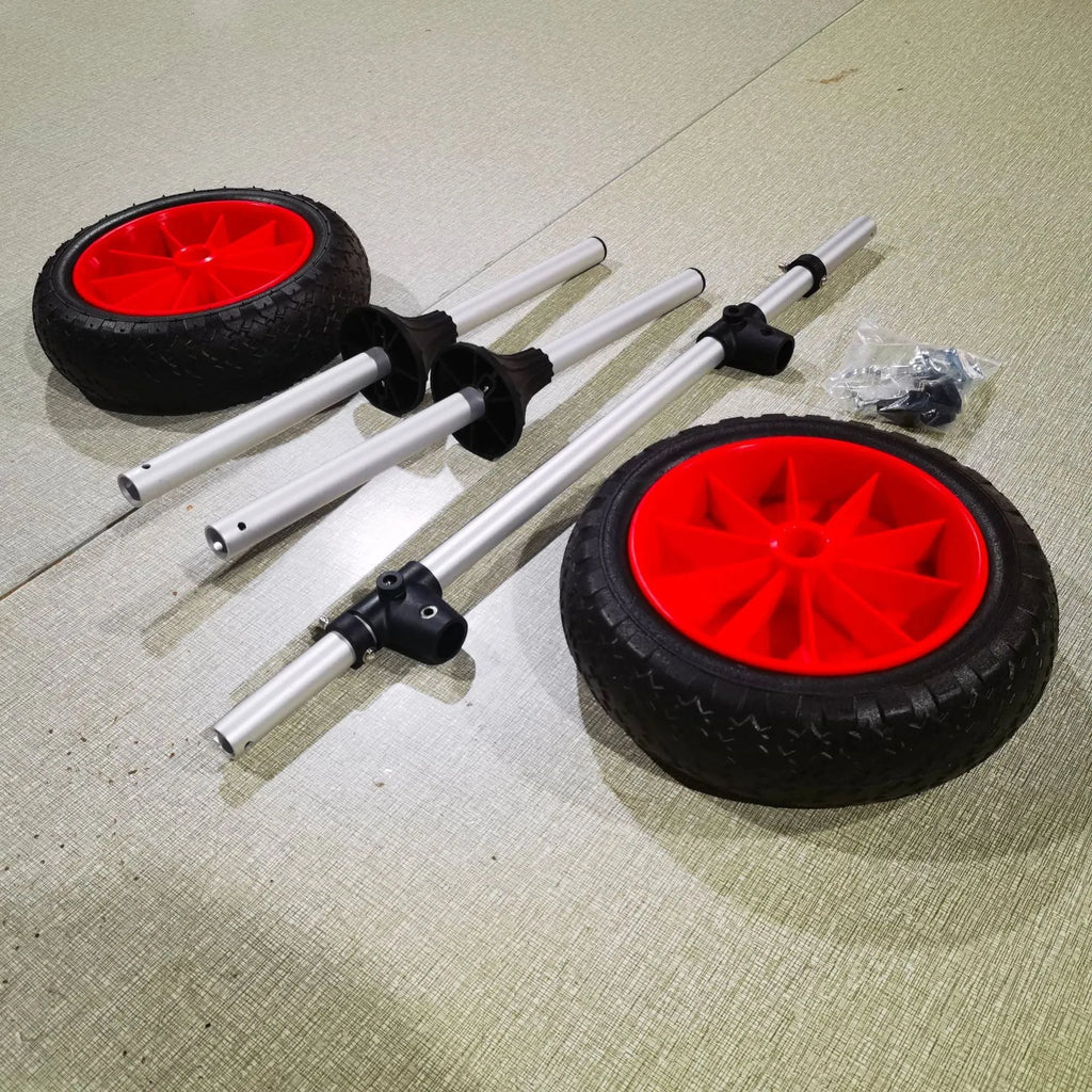 Foldable aluminium kayak beach trailer cart with upright pole platform for open kayak transport