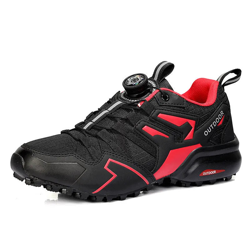 Men's beige lightweight hiking shoes with an elastic band closure and rubber sole