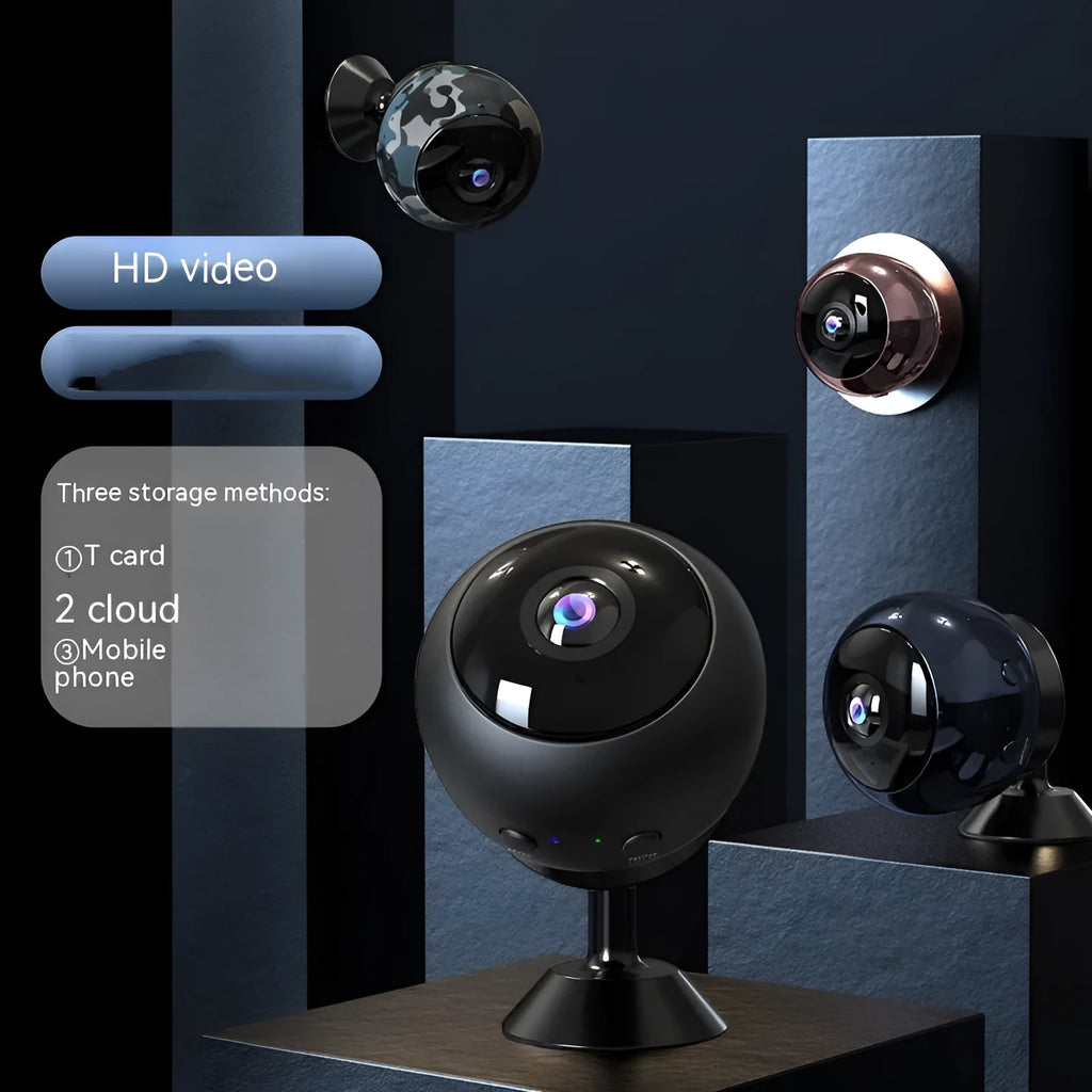 1080p wireless WiFi security camera in ABS plastic housing with USB cable