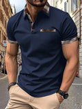Men's plaid colourblock t-shirt with short sleeves and loose fitting cut