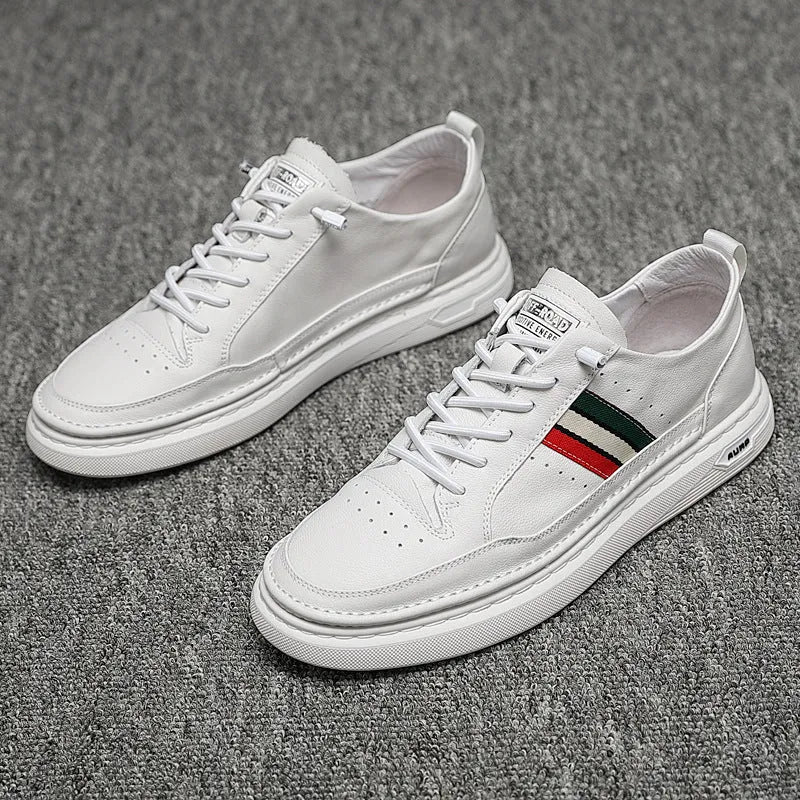Summer breathable unisex casual shoes with inner increase, leather upper, round toe, white colour