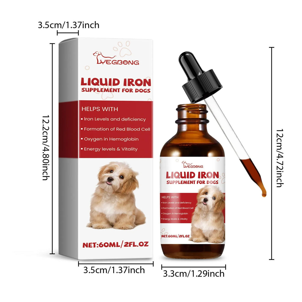 Pet dog syrup care supplement 60ml mint extract with product bottle and packaging