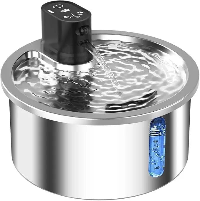 White or black stainless steel pet water fountain with heating base and circulation pump