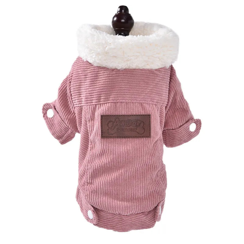 Lambswool fleece-lined dog vest in grey or pink with wool lining for autumn and winter warmth
