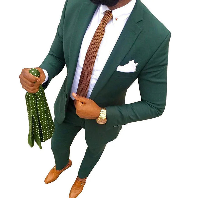 Men's multicolour cotton banquet suit jacket and trousers on a hanger