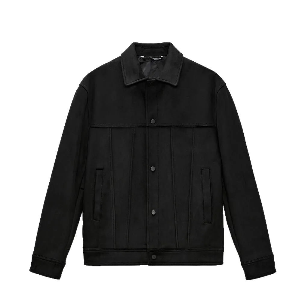 Men's black hooded jacket with suede collar in regular fit for spring leisure wear