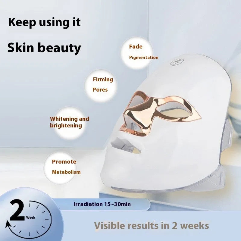 White rose gold LED beauty mask device with touch controls and facial treatment lights