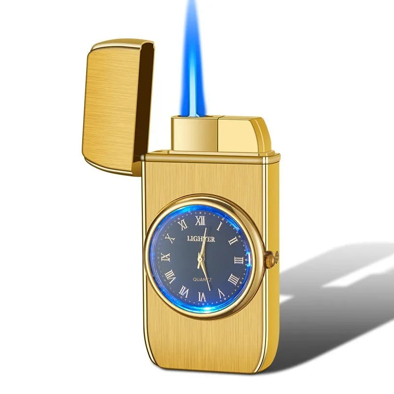 Electronic watch cigarette lighter with LED lamp in brushed metal finishes