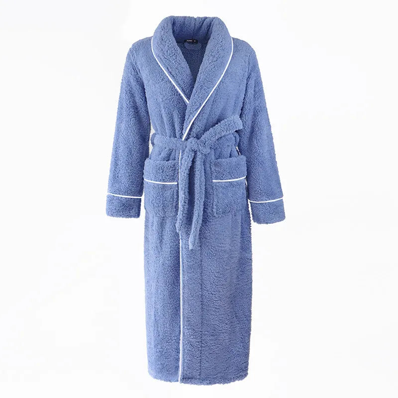 Super thick plus size flannel bathrobe in Angola red, shown on a hanger.