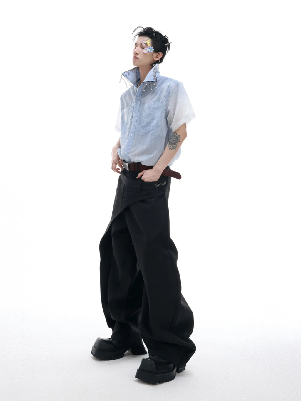 Blue gradient casual short sleeve shirt with half sleeves and loose fit