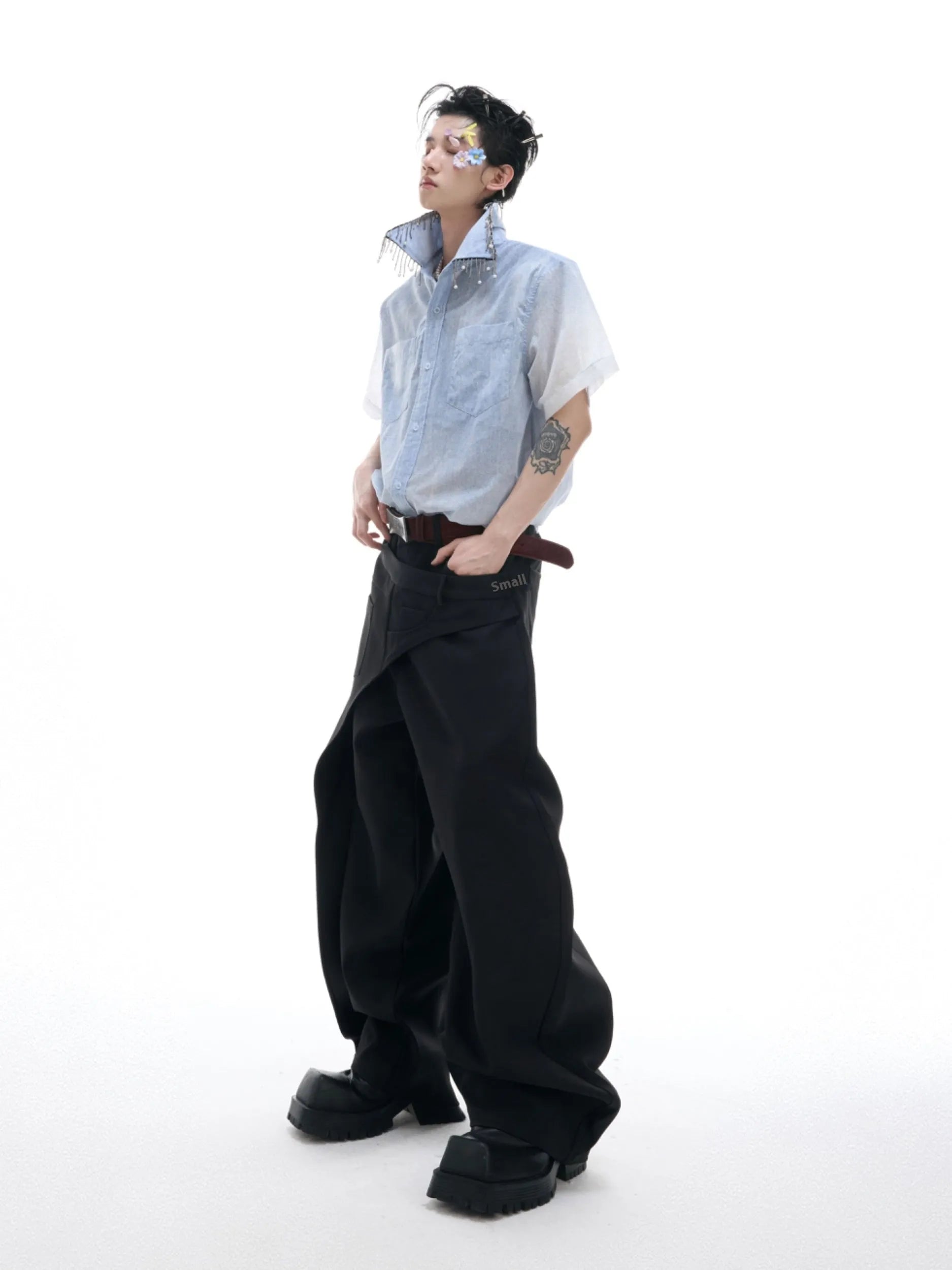 Blue gradient casual short sleeve shirt with half sleeves and loose fit