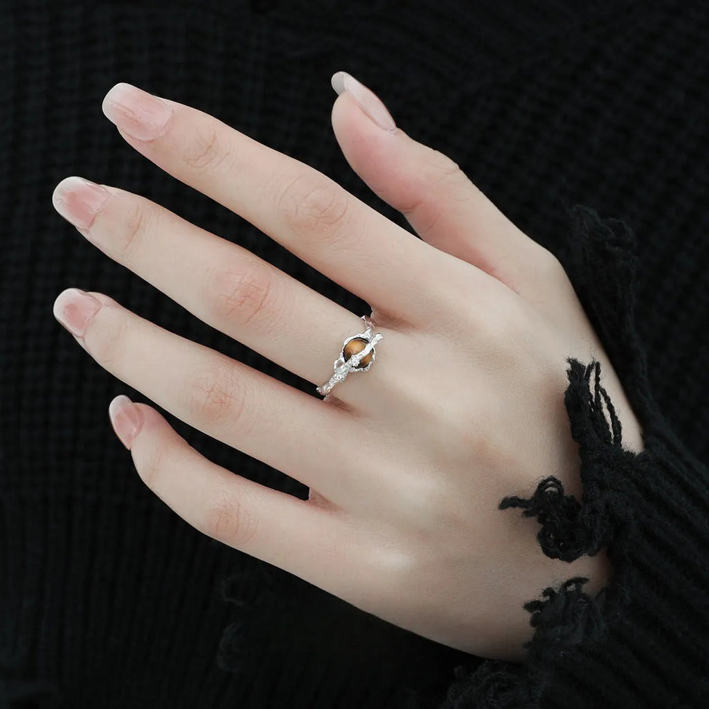 Silver Saturn-themed adjustable open ring with white gold electroplated finish for women.