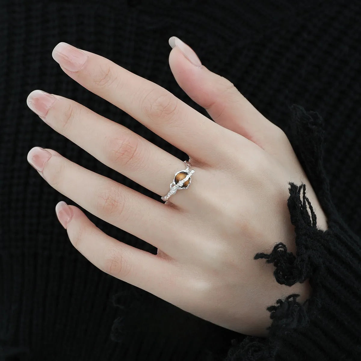 Silver Saturn-themed adjustable open ring with white gold electroplated finish for women.